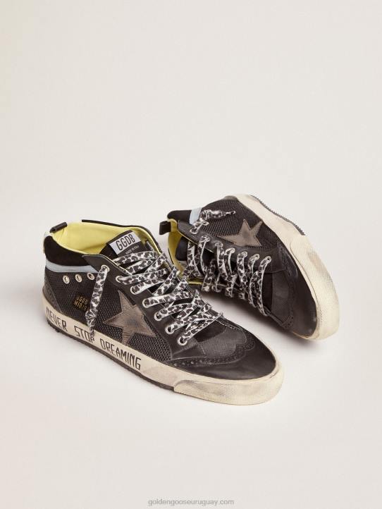 hombres Zapatillas deportivas mid star ltd de piel y malla negras con estrella de piel metalizada gris oscuroGolden Goose 02H6551