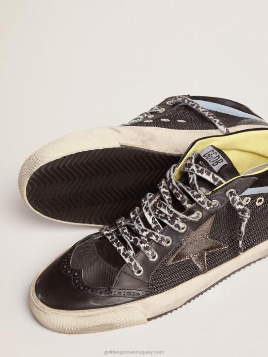 hombres Zapatillas deportivas mid star ltd de piel y malla negras con estrella de piel metalizada gris oscuroGolden Goose 02H6551
