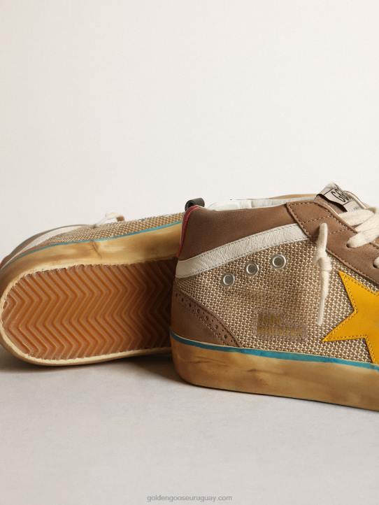 hombres Zapatillas mid star de malla beige y nubuck gris tórtola con estrella de piel amarillaGolden Goose 02H6657