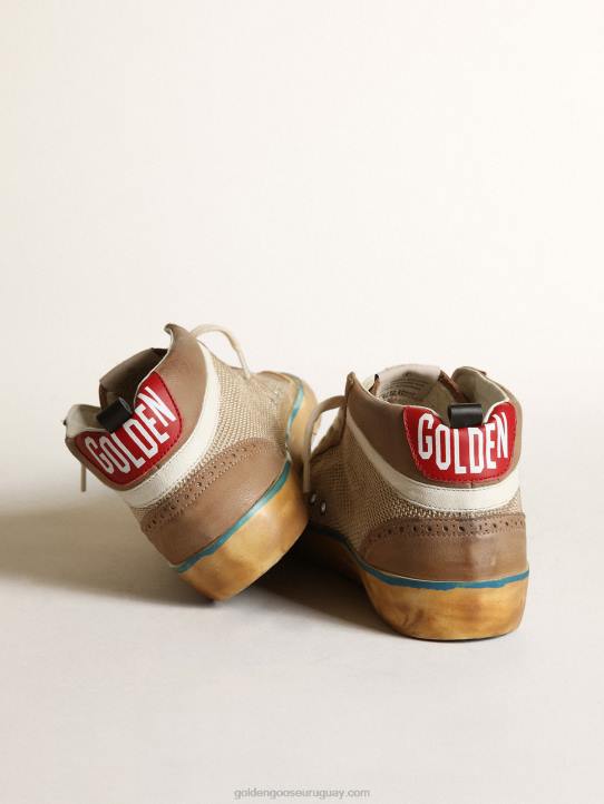 hombres Zapatillas mid star de malla beige y nubuck gris tórtola con estrella de piel amarillaGolden Goose 02H6657