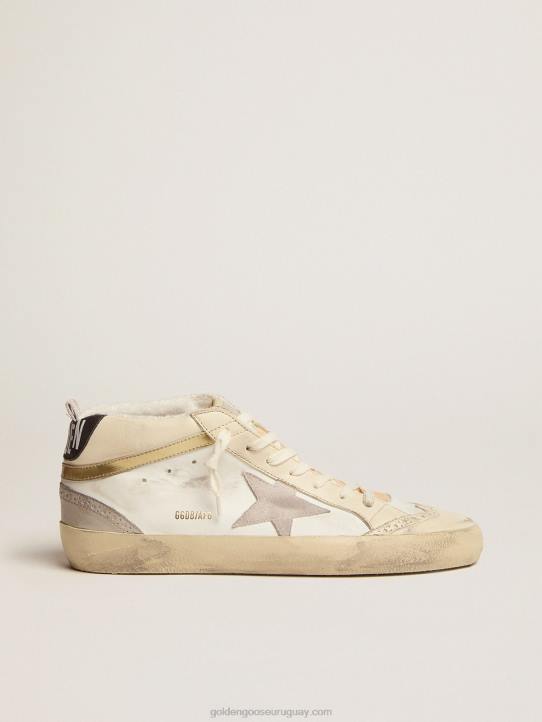 hombres zapatillas mid star con estrella de ante gris claro y destello de piel dorada efecto cromoGolden Goose 02H6566