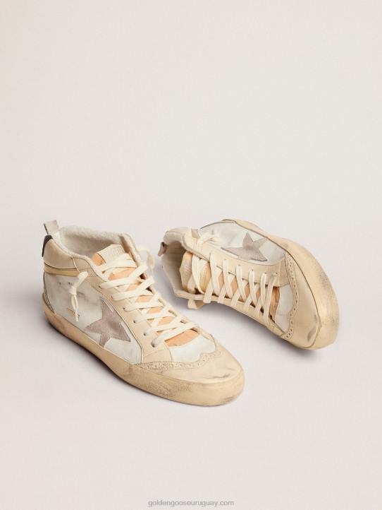 hombres zapatillas mid star con estrella de ante gris claro y destello de piel dorada efecto cromoGolden Goose 02H6566