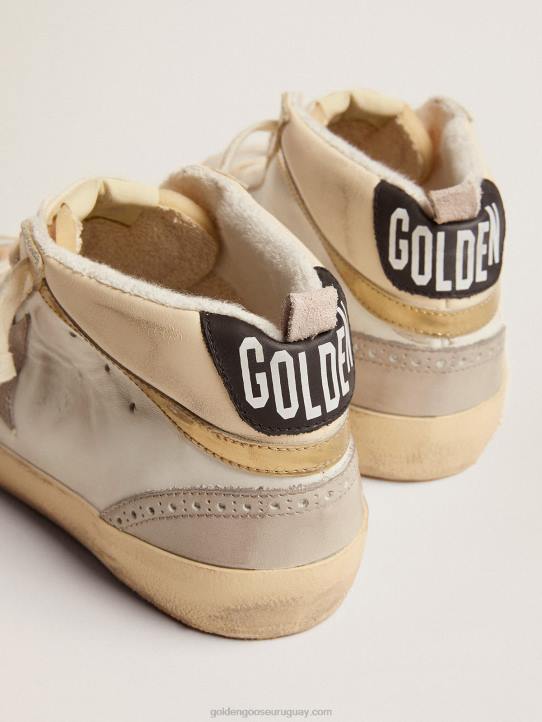 hombres zapatillas mid star con estrella de ante gris claro y destello de piel dorada efecto cromoGolden Goose 02H6566