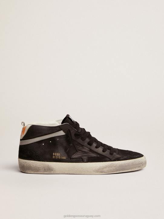 hombres zapatillas mid star de nubuck negro con estrella de piel negra y flash de piel laminada plateadaGolden Goose 02H6523