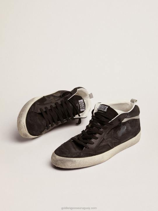 hombres zapatillas mid star de nubuck negro con estrella de piel negra y flash de piel laminada plateadaGolden Goose 02H6523