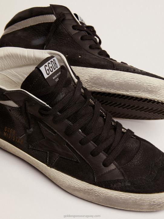 hombres zapatillas mid star de nubuck negro con estrella de piel negra y flash de piel laminada plateadaGolden Goose 02H6523