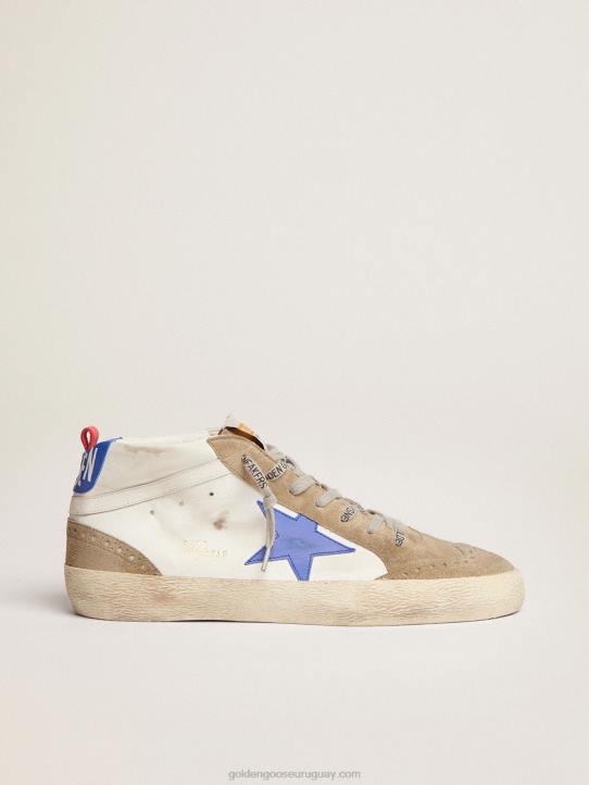hombres zapatillas mid star de piel blanca con estrella azul e inserciones gris tórtolaGolden Goose 02H6589