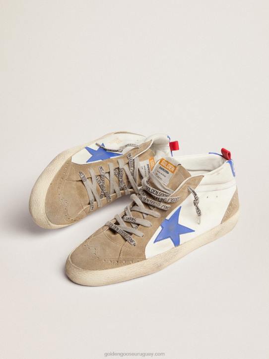 hombres zapatillas mid star de piel blanca con estrella azul e inserciones gris tórtolaGolden Goose 02H6589