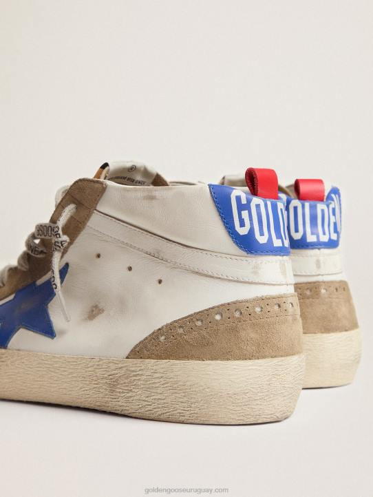 hombres zapatillas mid star de piel blanca con estrella azul e inserciones gris tórtolaGolden Goose 02H6589
