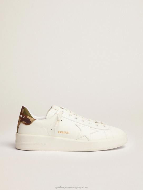 hombres Zapatillas deportivas purestar de piel blanca con estrella tono sobre tono y refuerzo del talón verde de tejido ripstop con estampado de camuflajeGolden Goose 02H6527