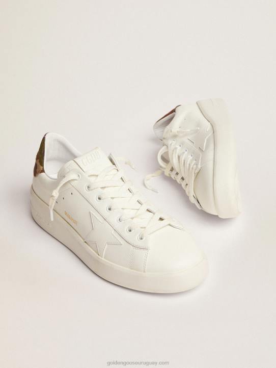 hombres Zapatillas deportivas purestar de piel blanca con estrella tono sobre tono y refuerzo del talón verde de tejido ripstop con estampado de camuflajeGolden Goose 02H6527