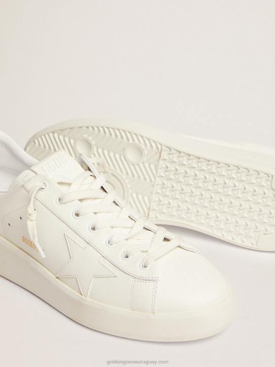 hombres Zapatillas deportivas purestar de piel blanca con estrella tono sobre tono y refuerzo del talón verde de tejido ripstop con estampado de camuflajeGolden Goose 02H6527