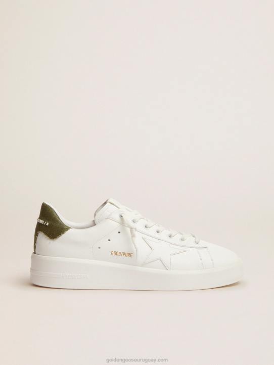 hombres Zapatillas deportivas purestar de piel blanca con refuerzo de lona verde en el talónGolden Goose 02H6565