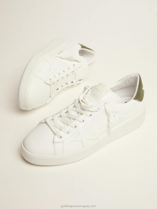 hombres Zapatillas deportivas purestar de piel blanca con refuerzo de lona verde en el talónGolden Goose 02H6565