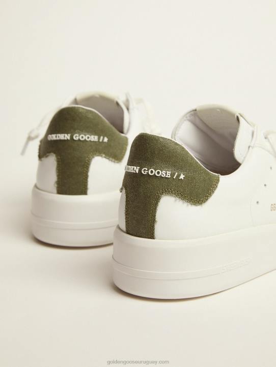hombres Zapatillas deportivas purestar de piel blanca con refuerzo de lona verde en el talónGolden Goose 02H6565