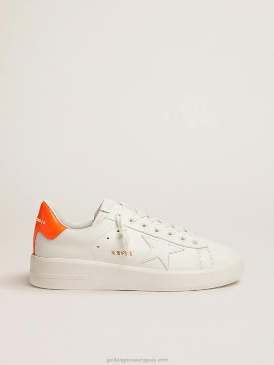 hombres zapatillas deportivas purestar blancas con refuerzo en el talón naranja fluorescenteGolden Goose 02H6553