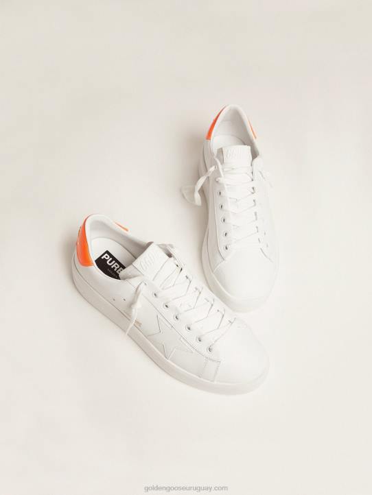 hombres zapatillas deportivas purestar blancas con refuerzo en el talón naranja fluorescenteGolden Goose 02H6553
