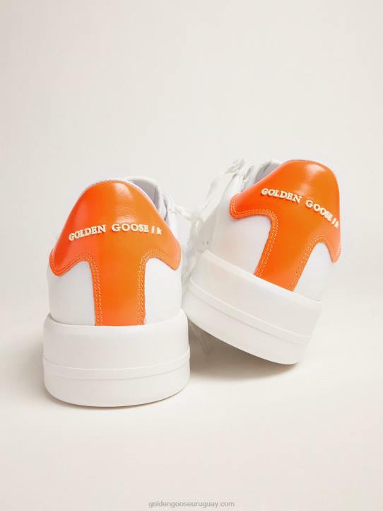 hombres zapatillas deportivas purestar blancas con refuerzo en el talón naranja fluorescenteGolden Goose 02H6553