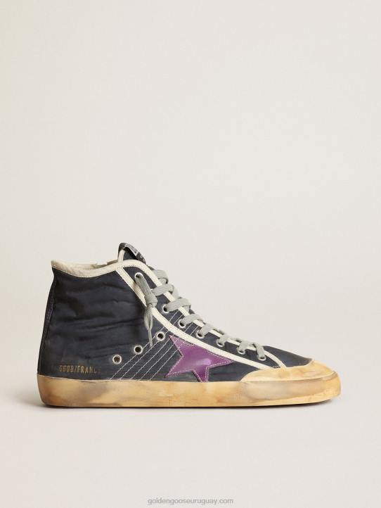 hombres Zapatillas deportivas francy penstar de nailon azul marino con estrella de piel violeta y refuerzo del talón de ante negroGolden Goose 02H6631