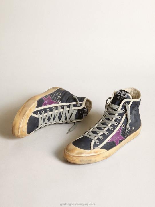 hombres Zapatillas deportivas francy penstar de nailon azul marino con estrella de piel violeta y refuerzo del talón de ante negroGolden Goose 02H6631