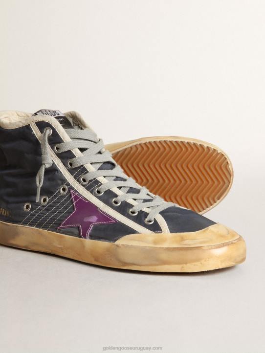 hombres Zapatillas deportivas francy penstar de nailon azul marino con estrella de piel violeta y refuerzo del talón de ante negroGolden Goose 02H6631