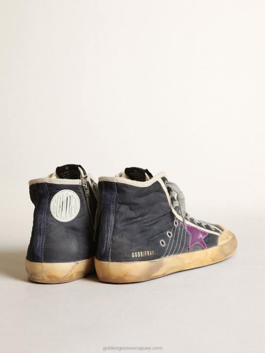 hombres Zapatillas deportivas francy penstar de nailon azul marino con estrella de piel violeta y refuerzo del talón de ante negroGolden Goose 02H6631