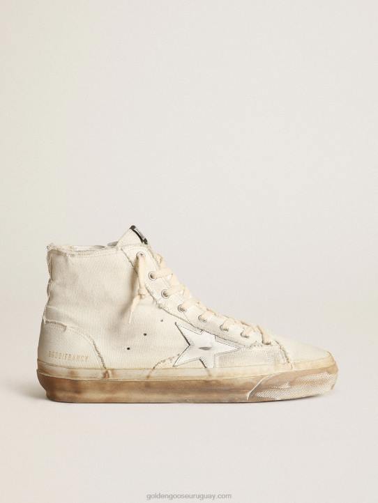 hombres Zapatillas francy de lona marfil con estrella de piel blancaGolden Goose 02H6614