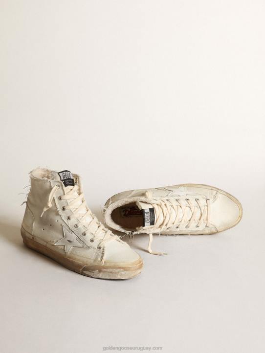 hombres Zapatillas francy de lona marfil con estrella de piel blancaGolden Goose 02H6614