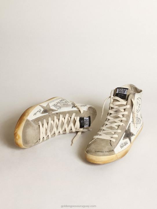 hombres zapatillas francy con inserciones de ante gris paloma y letras negras por toda la superficieGolden Goose 02H6537