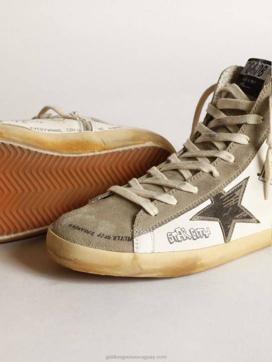 hombres zapatillas francy con inserciones de ante gris paloma y letras negras por toda la superficieGolden Goose 02H6537
