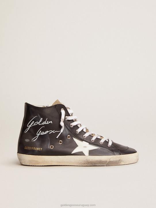hombres zapatillas francy con parte superior de piel negra y estrella de piel blancaGolden Goose 02H6686