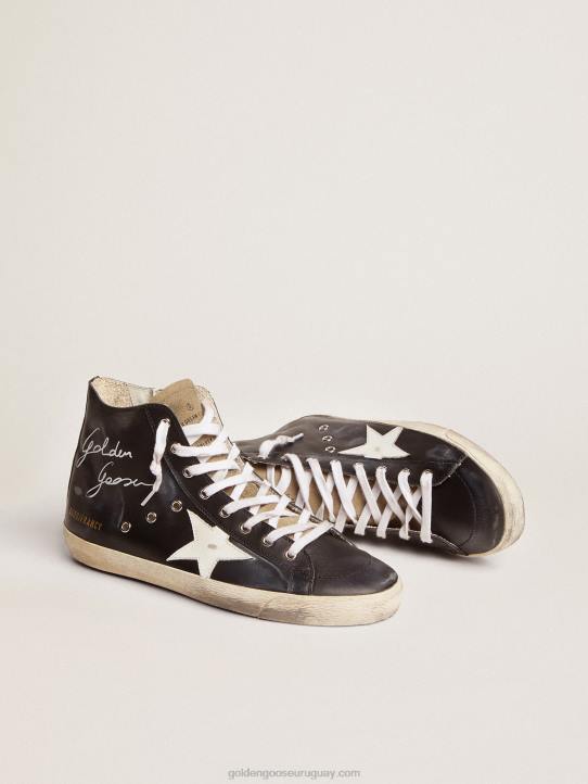 hombres zapatillas francy con parte superior de piel negra y estrella de piel blancaGolden Goose 02H6686