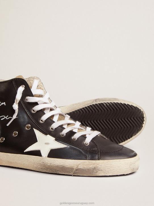hombres zapatillas francy con parte superior de piel negra y estrella de piel blancaGolden Goose 02H6686