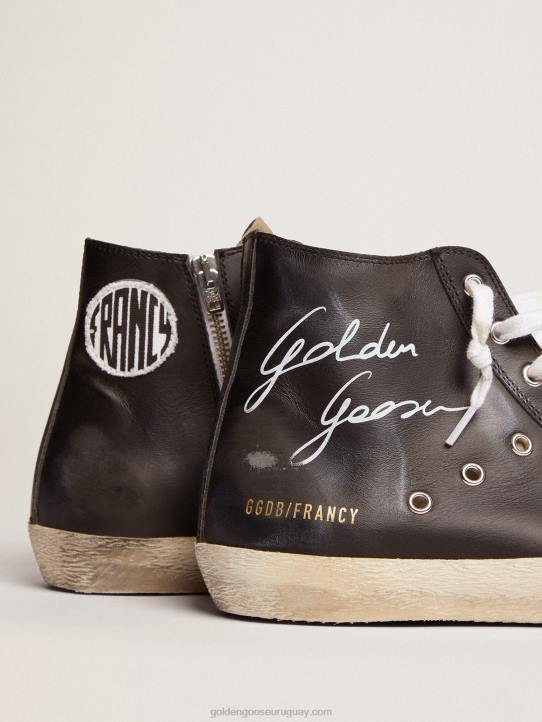 hombres zapatillas francy con parte superior de piel negra y estrella de piel blancaGolden Goose 02H6686