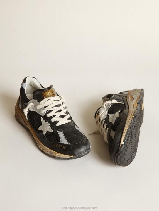 hombres Zapatillas deportivas dad-star de malla negra y napa con estrella de ante gris hieloGolden Goose 02H6559