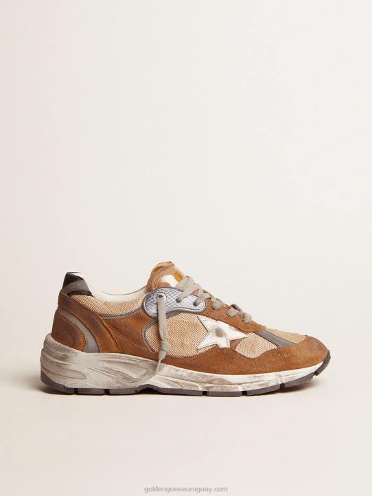 hombres Zapatillas deportivas dad-star de malla y ante color tabaco con estrella de piel blanca y refuerzo del talón de piel negraGolden Goose 02H6526