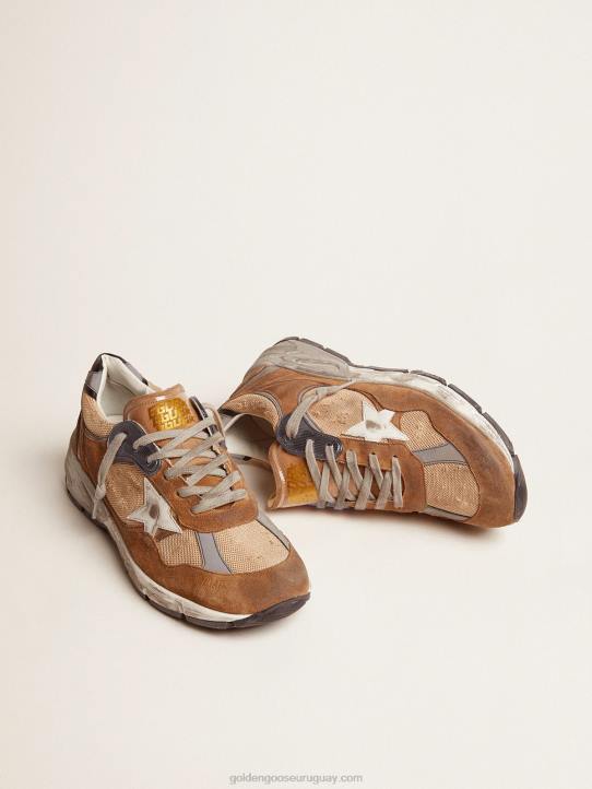 hombres Zapatillas deportivas dad-star de malla y ante color tabaco con estrella de piel blanca y refuerzo del talón de piel negraGolden Goose 02H6526