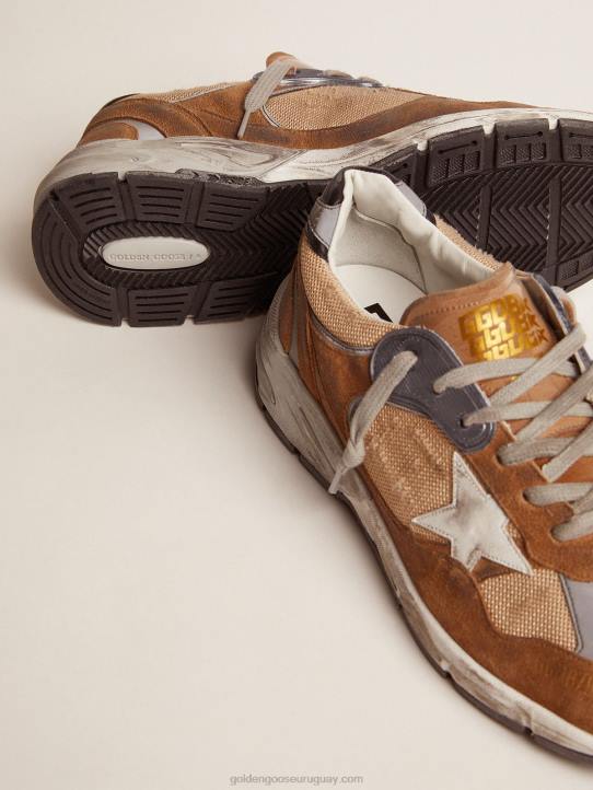 hombres Zapatillas deportivas dad-star de malla y ante color tabaco con estrella de piel blanca y refuerzo del talón de piel negraGolden Goose 02H6526