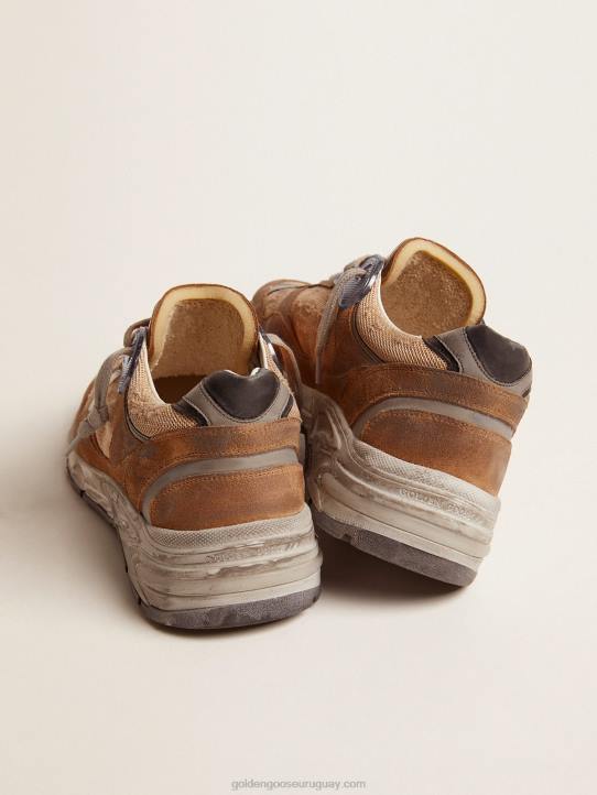 hombres Zapatillas deportivas dad-star de malla y ante color tabaco con estrella de piel blanca y refuerzo del talón de piel negraGolden Goose 02H6526