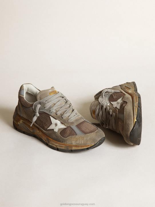 hombres Zapatillas deportivas dad-star de malla y ante gris tórtola con estrella de piel blancaGolden Goose 02H6557