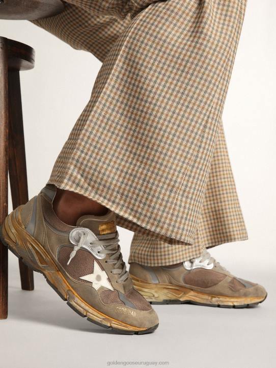 hombres Zapatillas deportivas dad-star de malla y ante gris tórtola con estrella de piel blancaGolden Goose 02H6557