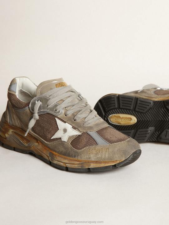 hombres Zapatillas deportivas dad-star de malla y ante gris tórtola con estrella de piel blancaGolden Goose 02H6557