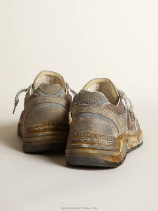hombres Zapatillas deportivas dad-star de malla y ante gris tórtola con estrella de piel blancaGolden Goose 02H6557