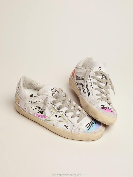 hombres Zapatillas deportivas super-star dream maker en color blanco con construcción invertida y detalles multicolores ocultosGolden Goose 02H6552