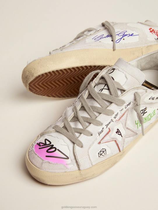 hombres Zapatillas deportivas super-star dream maker en color blanco con construcción invertida y detalles multicolores ocultosGolden Goose 02H6552