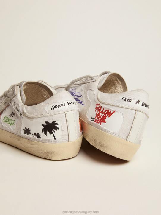 hombres Zapatillas deportivas super-star dream maker en color blanco con construcción invertida y detalles multicolores ocultosGolden Goose 02H6552