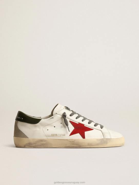 hombres superestrella con estrella de ante rojo y refuerzo del talón de piel verdeGolden Goose 02H6648