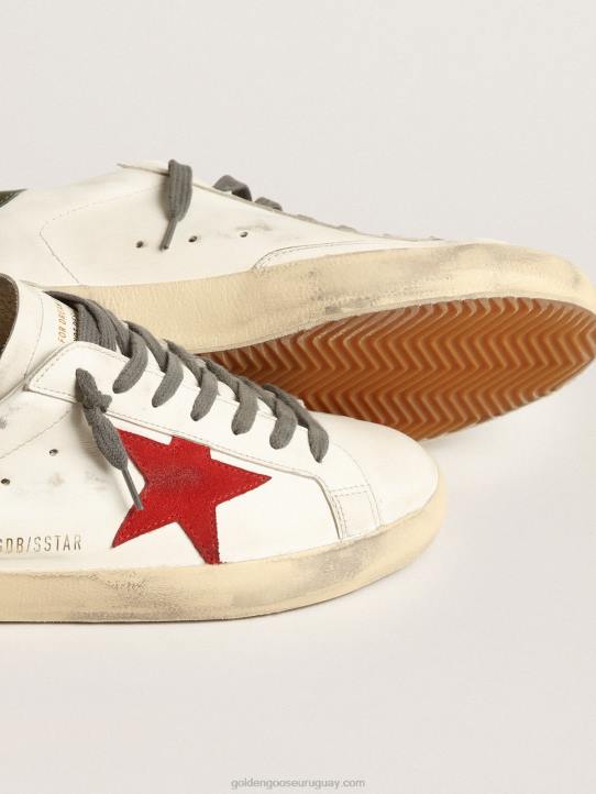 hombres superestrella con estrella de ante rojo y refuerzo del talón de piel verdeGolden Goose 02H6648