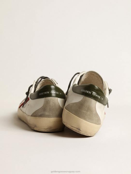 hombres superestrella con estrella de ante rojo y refuerzo del talón de piel verdeGolden Goose 02H6648