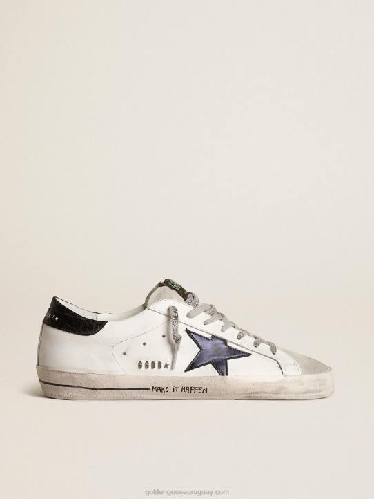 hombres superestrella con estrella de piel metalizada azul y tirador negro en el talónGolden Goose 02H6665
